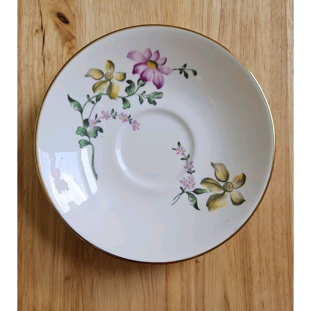 Crown Staffordshire Bone China Saucer 5.5" Yellow And Purple Floral Replacement